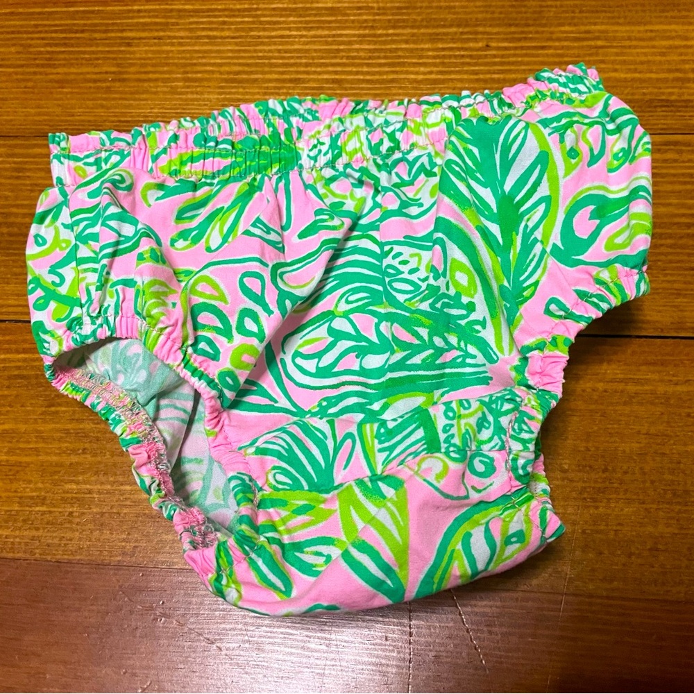 Lilly Pulitzer Pink & Green Tropical Diaper Cover Size 12-18 Months